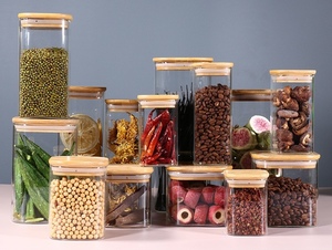 Wide Mouth 500ml 800ml Kitchen Glass <b>Storage</b> Packaging Jars Glass Canisters With Bamboo Airtight Lid for Candy Rice Spicy Store - Product Image 4
