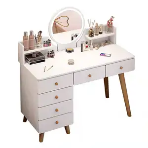 Table de toilette de maquillage à Led avec miroir pieds en bois massif meuble de rangement mobile Table de toilette