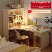 Bureau d'angle en bois intégré avec étagère pour la maison, la chambre, les étudiants ou comme table d'ordinateur pour écrire