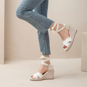 <span class=keywords><strong>Sandalias</strong></span> <span class=keywords><strong>de</strong></span> cuña <span class=keywords><strong>de</strong></span> lona blancas con borde deshilachado para mujer, con punta abierta, plataforma trenzada y atado <span class=keywords><strong>al</strong></span> <span class=keywords><strong>tobillo</strong></span>, zapatos <span class=keywords><strong>de</strong></span> verano - Product Image 5
