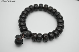 Natural negro azufaifo madera Roundle cuentas pulsera tallada palabra <span class=keywords><strong>Om</strong></span> <span class=keywords><strong>Mani</strong></span> Padme <span class=keywords><strong>Hum</strong></span> con pulsera elástica - Product Image 3