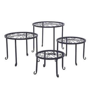 Soporte de hierro forjado para maceta, estante de exhibición para jardín interior, blanco, negro y marrón - Product Image 1