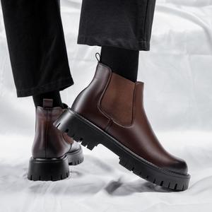 Bottes Chelsea en cuir PU élégantes et confortables pour homme, à semelle épaisse rehaussante, style habillé, à enfiler, montantes à la cheville - Product Image 4