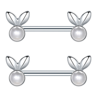 Lapin percé personnalisé 14G en acier inoxydable 316L blanc fausse perle lapin mamelon haltères mamelon Piercing Bode bijoux pour cadeaux