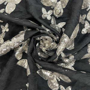 Fabricante de China, precio al por mayor, patrón de mariposa, encaje bordado, lentejuelas tejidas, tela de poliéster 100% para zapatos, textiles para el hogar - Product Image 3