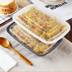 Wegwerp Lunch Take Away Box Pack Container Zwart Plastic Food Grade Maaltijdbak Met Deksels