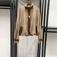 AIMEISI Automne/Hiver 2026 Blouson court style universitaire décontracté à col montant, à carreaux, à simple boutonnage, style cargo pour femme