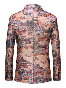 سترة بدلة أنيقة بياقة شال وطباعة، بليزر ضيق للحفلات والمناسبات الرسمية، معطف رجالي - Product Image 3