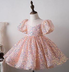 カスタマイズガールズスパンコールプリンセスパフドレスバースデーパーティーフラワーガールドレスウェディングキッズ - Product Image 3
