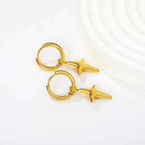 Boucles d'oreilles pendantes en forme de croix, plaquées or 18 carats, design géométrique, pour femmes, bijoux tendance - Product Image 2