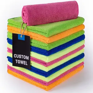 Factory Wholesales Custom Logo Yellow Green Blue 30*30cm Cleaning Cloth Car Wash Towel 300gsm 400gsm Microfiber Car Towel