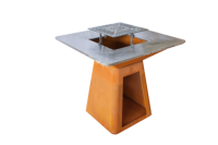 Nouveau design de barbecue d'extérieur en acier corten, barbecue au bois, foyer avec table