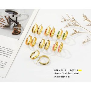 Orecchini a cerchio in acciaio inossidabile placcati oro con design a goccia d'olio, gioielli alla moda per donna - Product Image 3