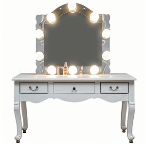 Tocador de madera maciza de lujo con luz LED Almacenamiento de espejo de maquillaje Tocador apto para apartamento para dormitorio - Product Image 4