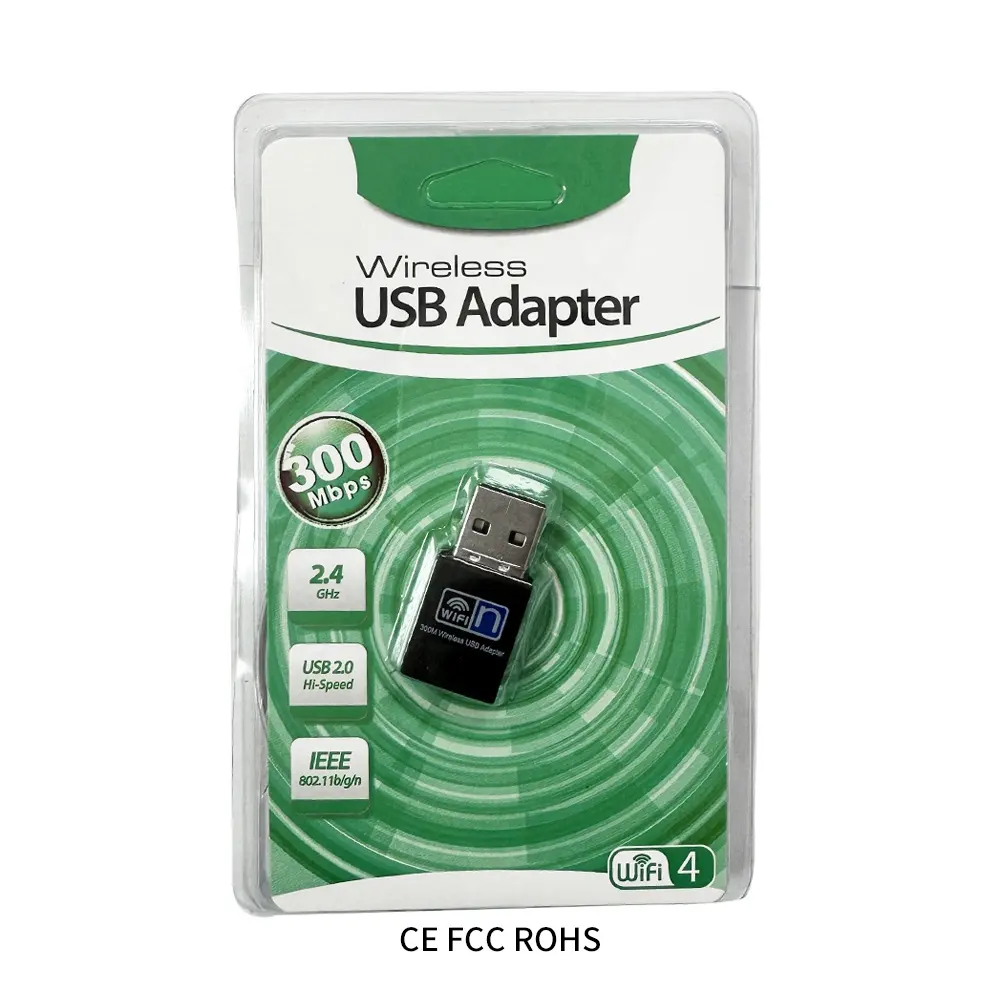 Adaptor Usb Wifi nirkabel, Dongle kartu jaringan Wi-Fi 300Mbps Usb2.0 untuk seri Windows