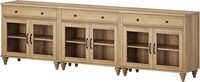 Buffet en chêne WAMAPT 102 pouces, 6 portes vitrées et 3 tiroirs, grand meuble de rangement en bois pour salle à manger et salon.
