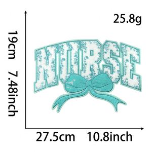 Hot Sell Stock Big Size 27cm Iron on Chenille Sequin Mixed Embroidered <b>Nurse</b> Bow Patch - Product Image 4