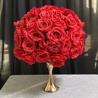 Arrangement de fleurs artificielles pour mariage RHD, décoration de table, grande boule de fleurs en soie rouge, blanche, ivoire et verdure