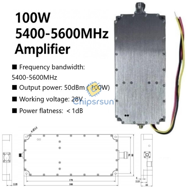 100W 5400-5600MHz Amplifier RF Power Amplifiers GAN Amplifier 50dBm 100W 5500 5.6GHz 5.4-5.6GHz 100W PA Wireless Modules