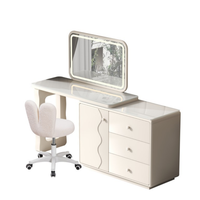Ensemble de coiffeuse minimaliste avec miroir LED 3 couleurs, plateau extensible et chaise roulante pour chambre à coucher