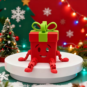 Ornement de boîte cadeau de Noël imprimé en 3D, design de visage souriant articulé, décoration de Noël, ornement créatif de bureau - Product Image 4
