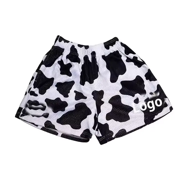 OEM Custom Logo Summer Men Mesh Shorts Breathable Polyester Leopard 3D Printing Basketball Gym Sports Unisex Shorts