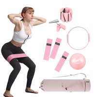 SANFAN Kit d'Accessoires Personnalisables Logo Yoga Pilates: Bande de Résistance Rose, Cercle de Pilates, Patins de Glisse Core, Poids Cheville