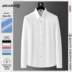 <span class=keywords><strong>Camicie</strong></span> Casual da uomo senza ferro a maniche lunghe da lavoro abbigliamento formale alla moda <span class=keywords><strong>camicie</strong></span> bianche versatili senza cuciture camicia da ufficio - Product Image 4