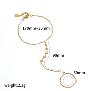 Stainless Steel Star Necklace <b>Bracelet</b> <b>Set</b> Gold Plated Sweater Chain With Rhinestones Geometric Design For Women - Product Image 5