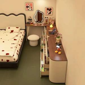 Solid Wood Lacquered Dressing <b>Table</b> With Lighted Mirror Storage Cabinet For Bedroom <b>Makeup</b> Vanities - Product Image 1