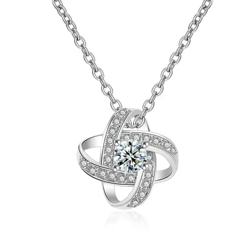 Hot Sale Women Four-leaf Clover S925 Sterling Silver Necklace forever Star Diamond Pendant necklace for girls