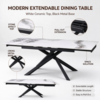 Table à manger extensible moderne de luxe avec plateau en céramique blanche et base en métal noir en forme de X robuste pour une utilisation familiale