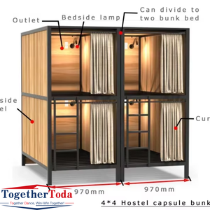 <span class=keywords><strong>Lit</strong></span> superposé moderne et confortable avec rideaux et rangement pour maximiser l'espace dans les auberges, les dortoirs partagés et les hébergements économiques - Product Image 2