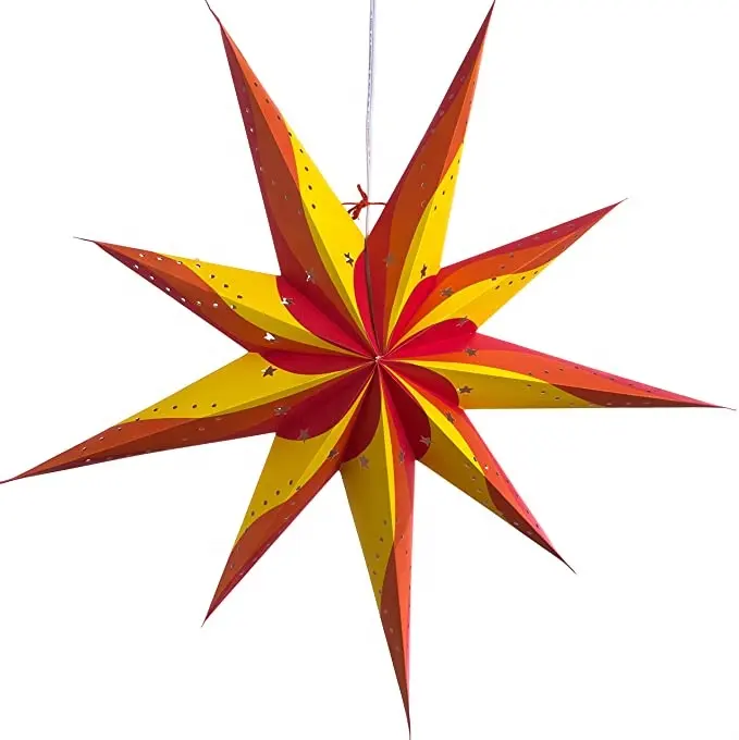 Christmas Ornaments Easy DIY 9 Point Paper Star Lantern Lights For Room