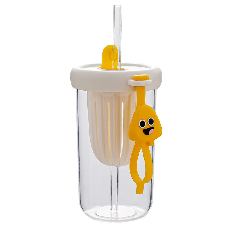 Bouteille en verre de 500ml dessin animé citron infusion froide tasse de jus thé lait bouteille de jus avec corde de transport