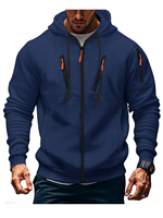 Sweat-shirt à capuche zippé en molleton uni 100 % polyester, coupe ample, anti-bouloches, multi-poches, style sportif streetwear, collection automne, vente en gros