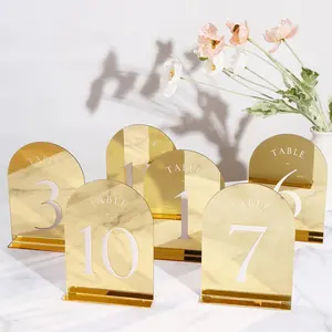 Luxury Gold Mirror Arch Wedding Table Numbers with Stand 1-15 5x7 Acrylic Signs and Holders for Centerpiece Reception Decoration