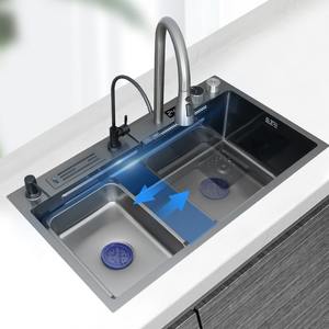 OEM Black Friday Hot Deals Grifos de fregadero de cocina de acero inoxidable hechos a mano Cascada de boca ancha Lavabo oculto Nano Undermount - Product Image 1