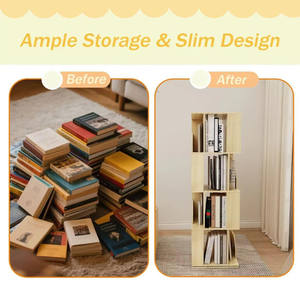 رف كتب دوار عالي الجودة بـ 360 درجة، 4 طبقات، مصنوع من خشب الصنوبر الممتاز، صديق للبيئة، متين، موفر للمساحة، مناسب للكتب الكبيرة وغرف الأطفال - Product Image 5