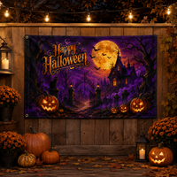 Drapeau en tissu polyester imprimé numériquement sur mesure de haute qualité pour la décoration de fête d'Halloween, de festival d'automne et de marketing d'événements
