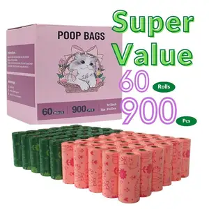 2023 New 60 Rolls Custom Printed Cornstarch Doggie Pet Poop Picker Bags Dog Shit Waste Bags Biodegradable Dog Poop Bag