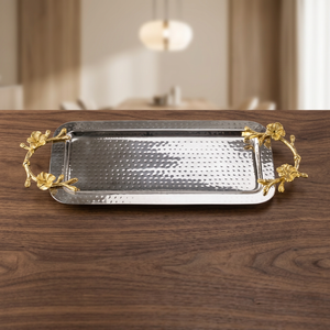 Floral Handle <b>Serving</b> <b>Tray</b> Polished Metal Rectangular Decorative <b>Tray</b> Residential Use - Product Image 4
