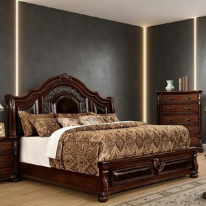 High Quality Luxury <b>Victorian</b> Solid Wood Platform <b>Bed</b> <b>Frame</b> with Upholstered Leather Headboard and Storage Footboard - Product Image 4