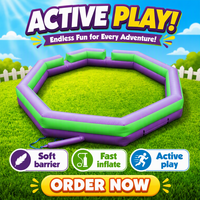 Structure gonflable octogonale pour jeu de Gaga Ball avec murs souples et porte d'entrée basse pour enfants, idéale pour les jeux en extérieur