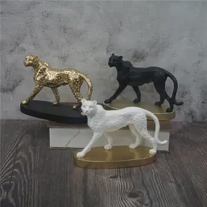 3 색 워킹 레오파드 동상 홈 테이블 장식 팬더 동물 조각