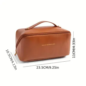 Nuova borsa cosmetica di grande capacità in pelle sintetica con manico portatile da donna divisorio da viaggio borsa da toilette