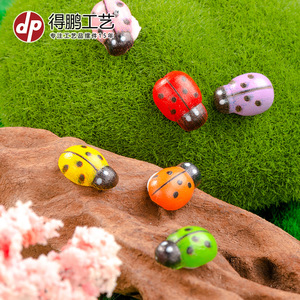 Wooden Colorful Beetle And Ladybug Crafts <b>Miniature</b> Landscape Moss Ornaments Handmade Diy Home Tabletop Decoration - Product Image 4