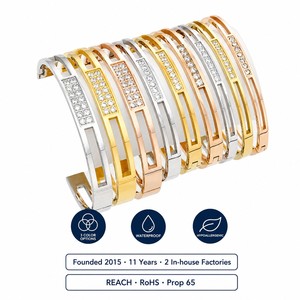 Nova Pulseira Feminina de Luxo em Aço Inoxidável Banhado a Ouro <span class=keywords><strong>18K</strong></span>, Joia Saudita Personalizada para Atacado, com Designs Vazados, Zircônia e Resistente à Oxidação - Product Image 2