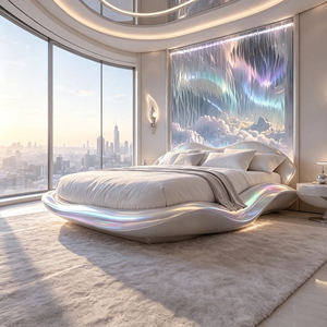 Letto a Forma di Onda Bianco con Luce LED Cambia Colore, Letto di Design Moderno per Camera da Letto di Lusso e Villa - Product Image 6