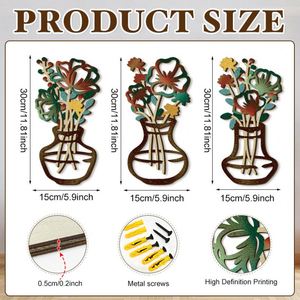 Supplier Creative 3D Wooden Flower <b>Vase</b> Art Decorations Modern Geometric Wall Aesthetic Room Decor for Home&Homestay Hotel - Product Image 4